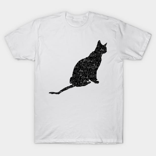 Patterned Black Cat T-Shirt by Neginmf